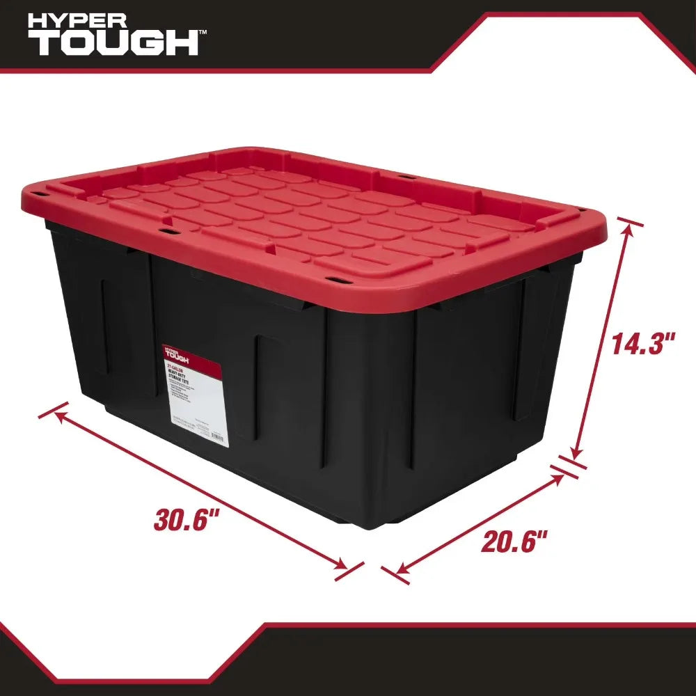 Heavy Duty Plastic Storage Container with Snap Lid 27 Gallon . Black and Red