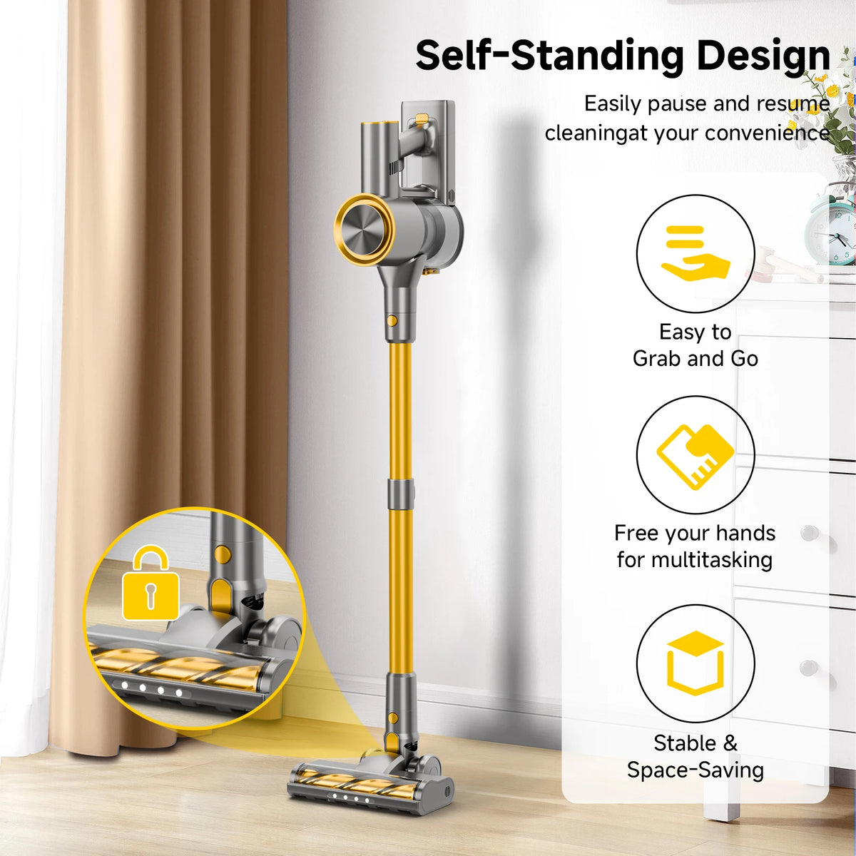 78KPa Powerful Cordless Vacuum Cleaner LED Display 45Mins Self Standing Stick Vacuum 1.5L Large Dust Cup .