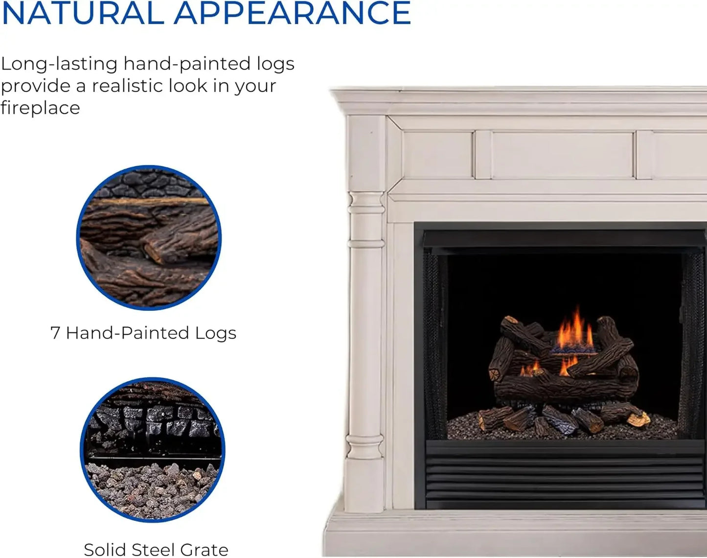 Ventless Natural Gas Log Set - 18 in. Stacked Oak, 30,000 BTU, Remote Control - .