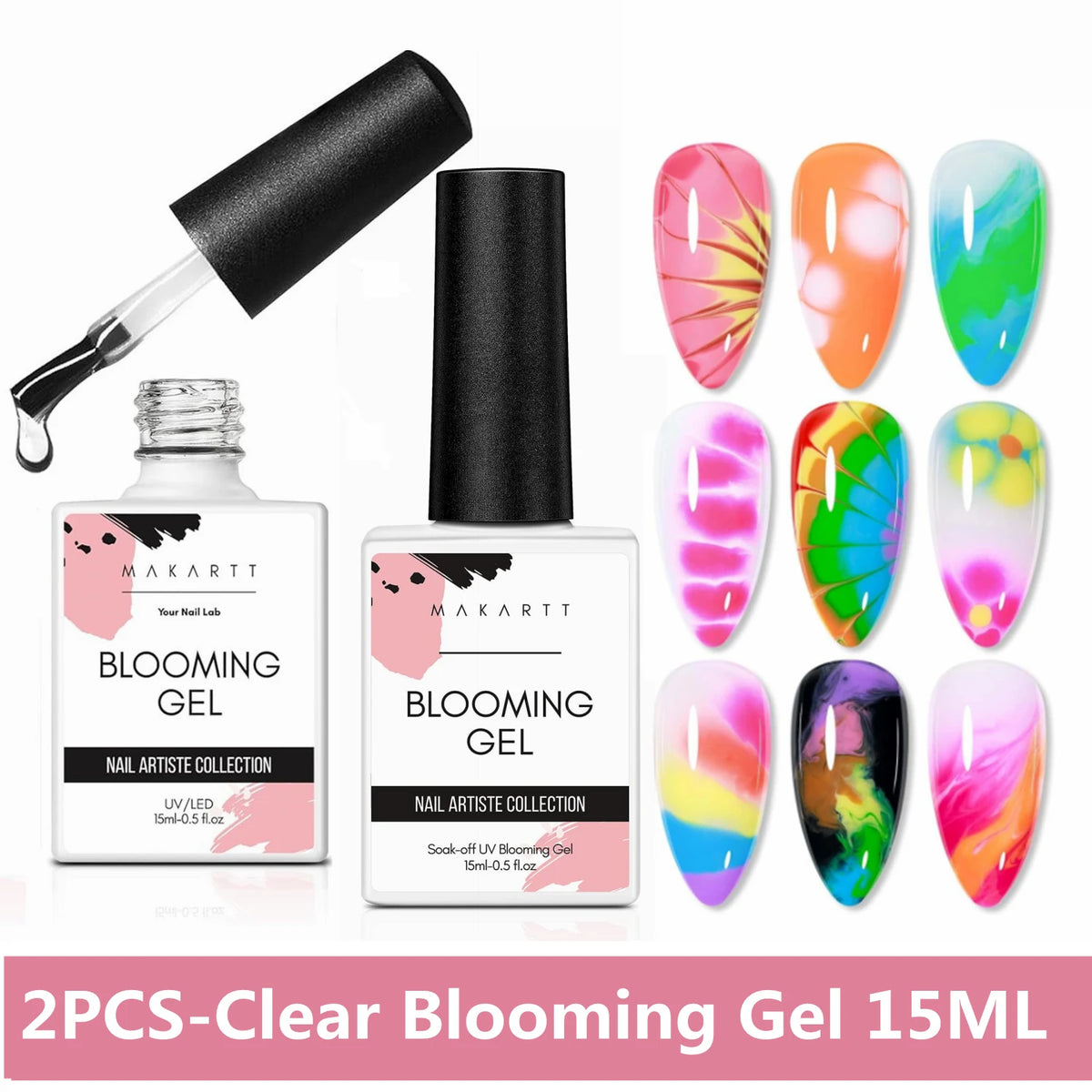 Makartt  Clear Blooming Gel, 15ml Soak Off Nail Lamp Gel Nail Polish Glossy Finish.