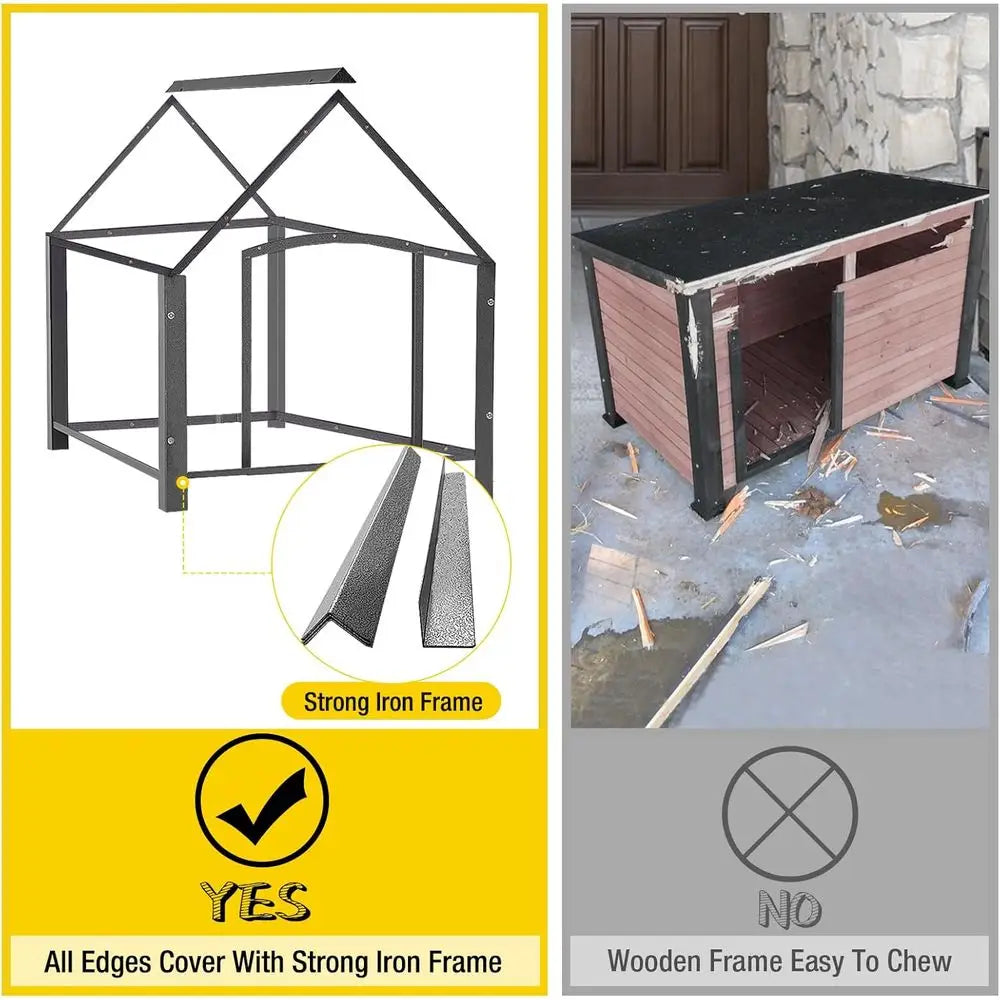 45 Inch Outdoor Weatherproof Dog House Metal Anti‑Chewing Iron Frame Kennel For Small Medium Breed Large .