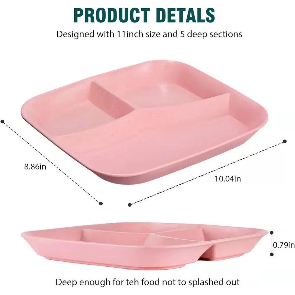 10 Inch Durable Divided Plates, 5 Pack, Reusable, Safe for Microwave and Dishwasher.