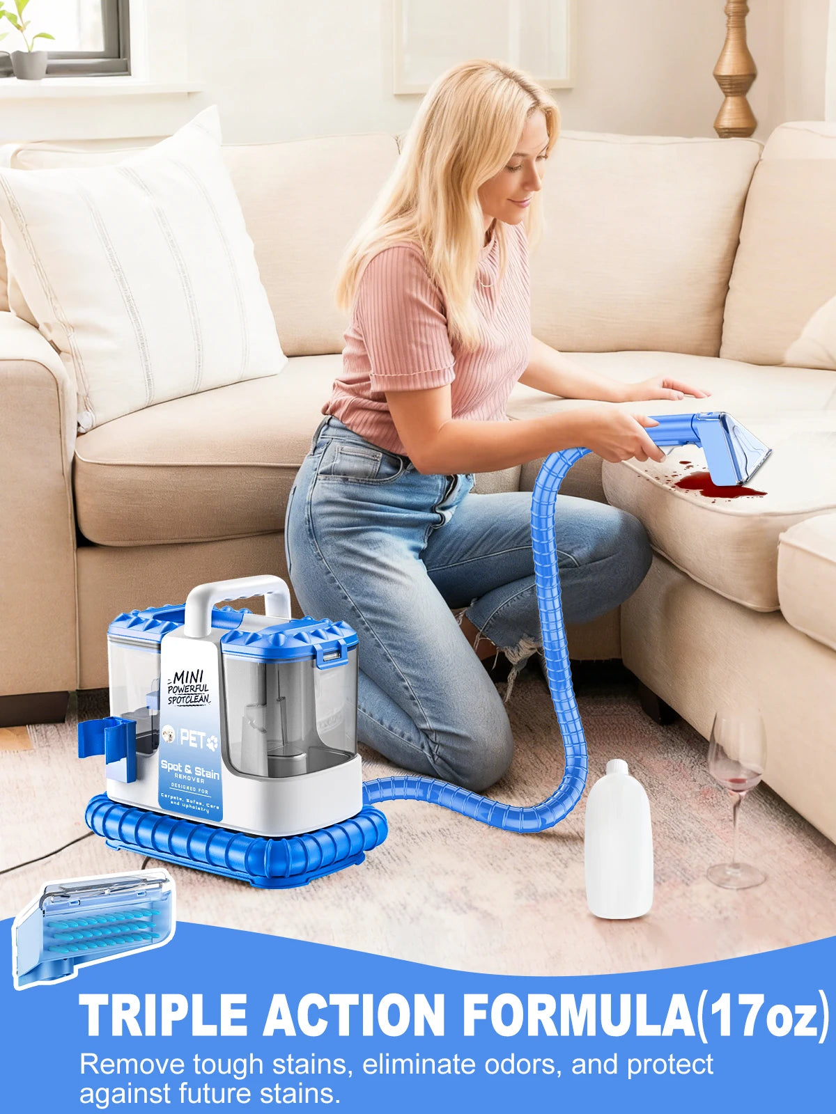 Carpet + Upholstery Cleaner Machine, 32Kpa Powerful Suction w/ 5 Cleaning Tools,.