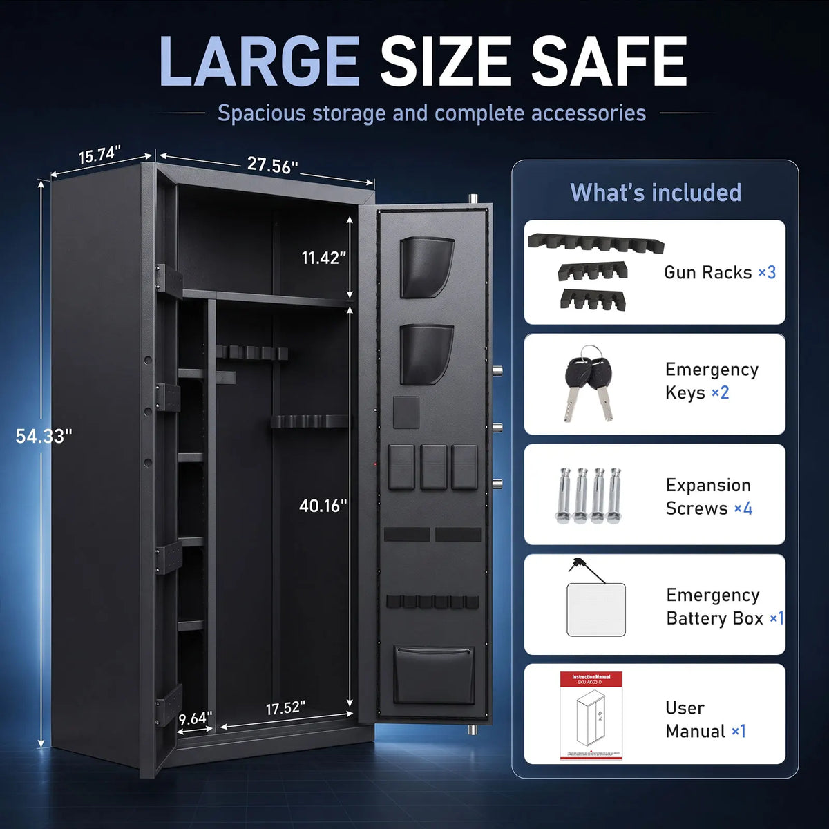 35-40 Large Unassembled Gun Safe for Rifles and Pistols, Biometric Fingerprint Gun Safe with LCD Keypad