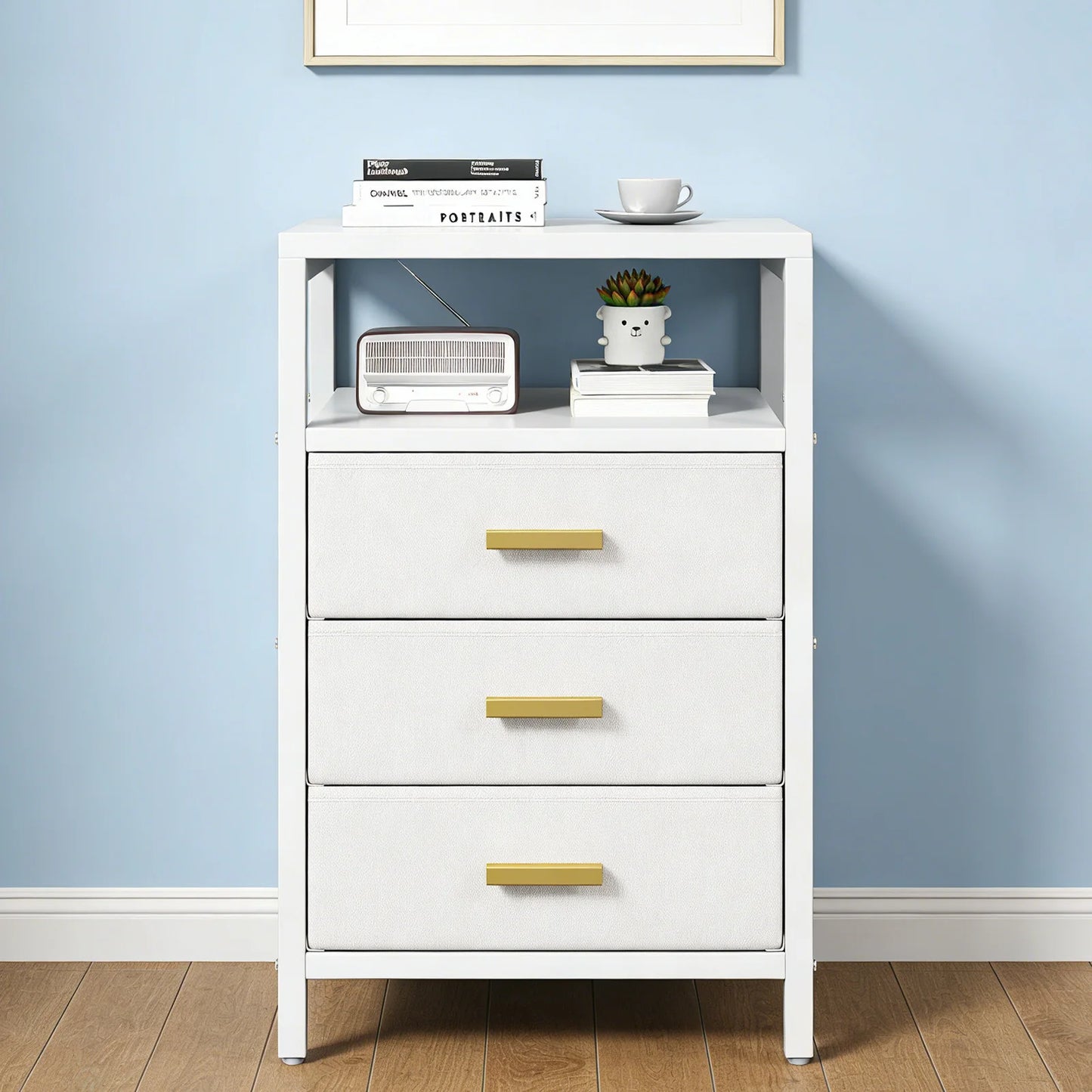 End Table Side Table Night Stand End Table 3 Fabric Drawers Modern  Double Layer Display Rack