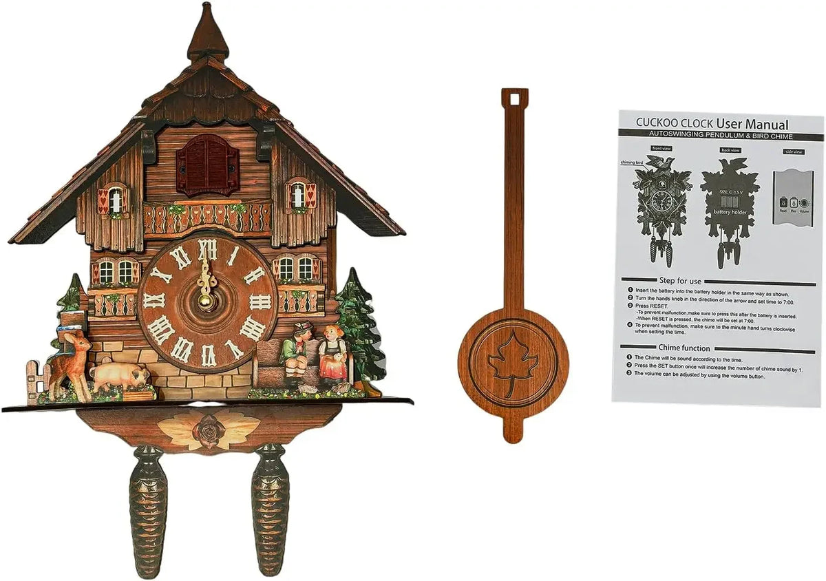 Elegant Black Forest Design Vintage Cuckoo Wall Clock With Singing Sound Function.