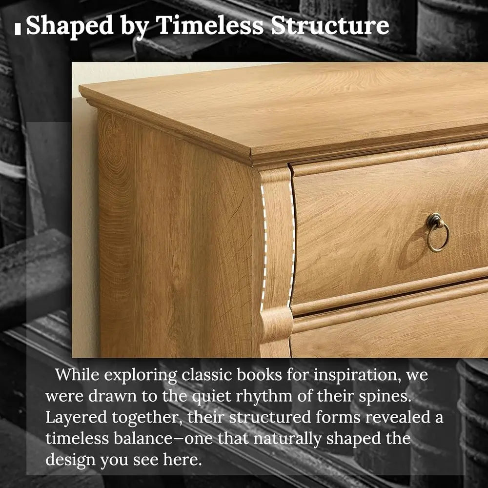 Vintage 52 Wide Chest with Curved Fronts and Retro Ring Pulls, Light Walnut Wood Storage for Living Spaces
