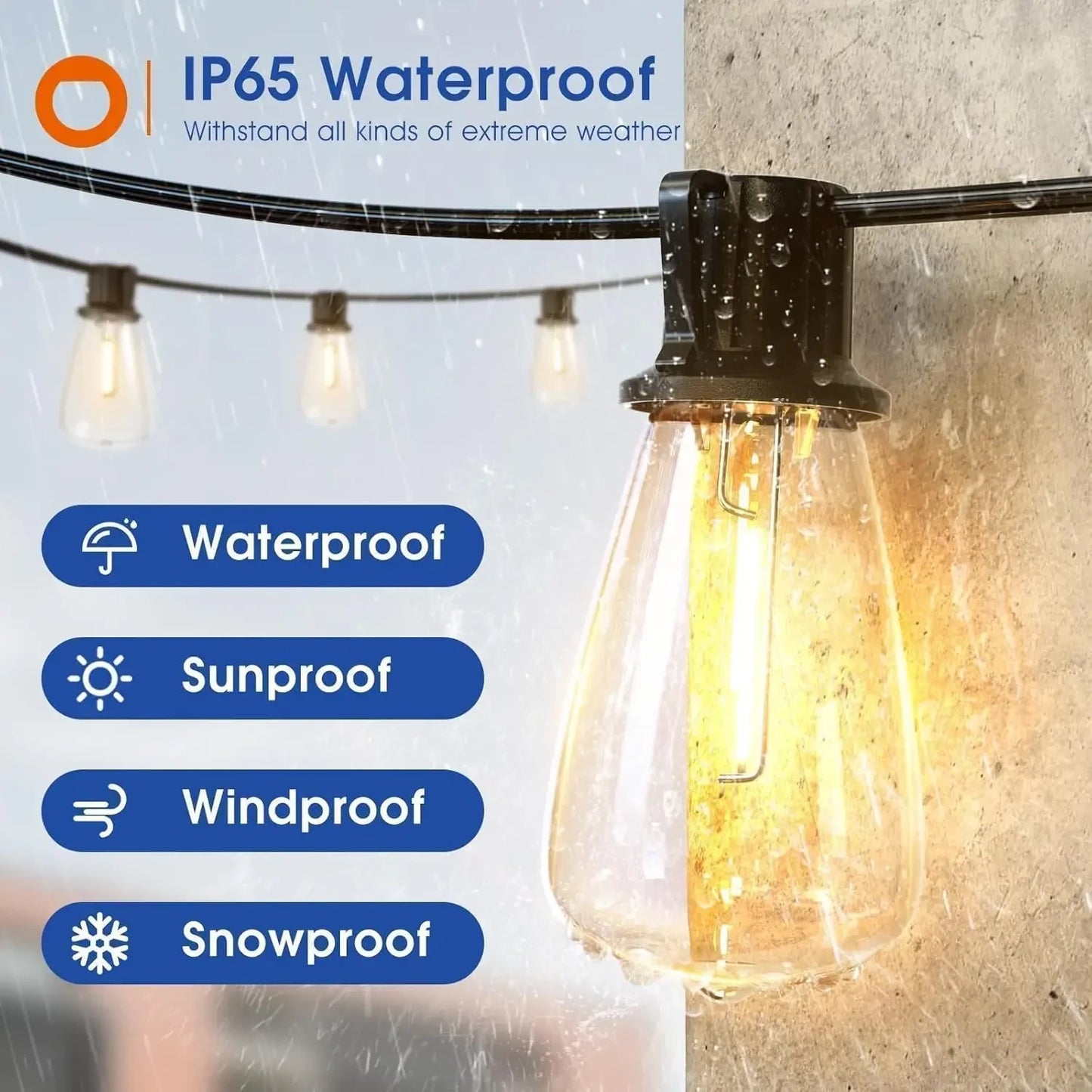150FT LED Outdoor String Lights Waterproof. Lights Shatterproof ST38 Replaceable Bulbs Dimmable Outside . Lights
