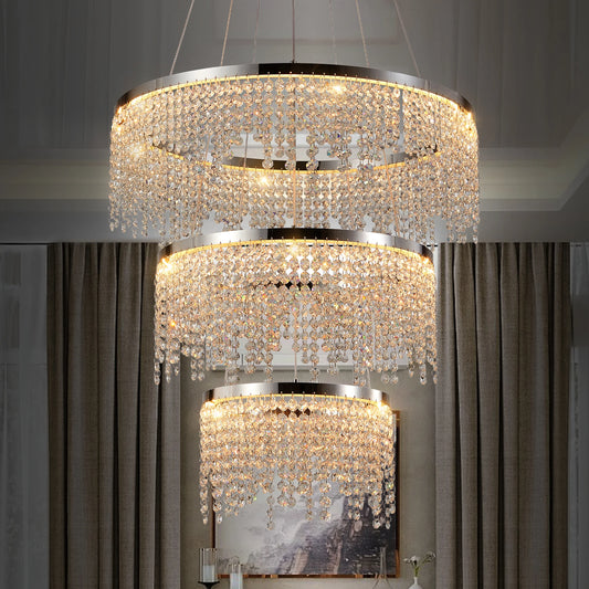 23.6-inch Crystal Chandelier, Dimmable Led Ceiling Lamp, Adjustable Color Temperature