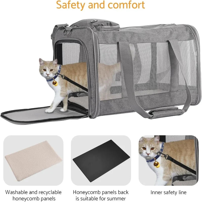 Airline Approved Pet Carrier for Cats Dogs Soft Travel Bag with Breathable Honeycomb Board ,Removable .