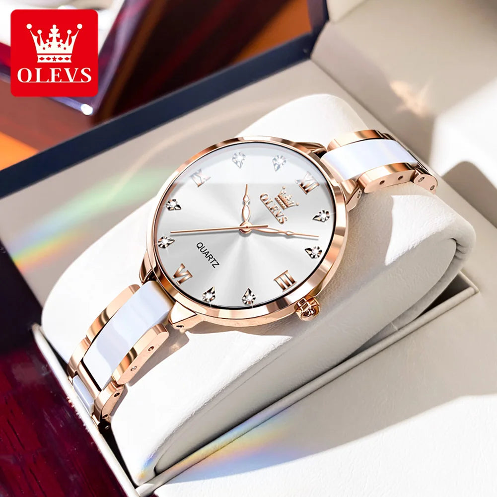 Luxury Women's Watches Elegant Fashion Ceramic Strip Waterproof.