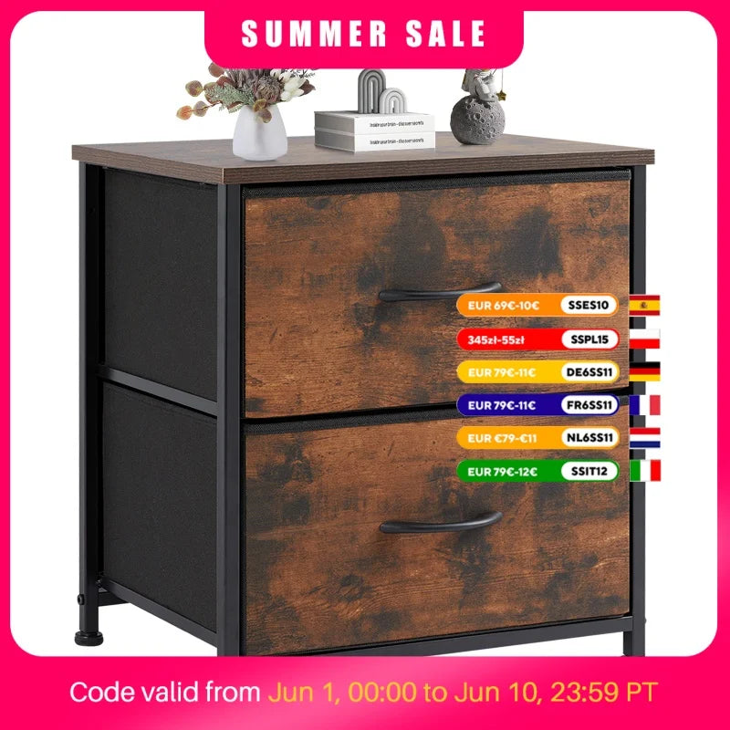 Nightstand Bedside Table Storage Closet Chest 2 Fabric Drawers