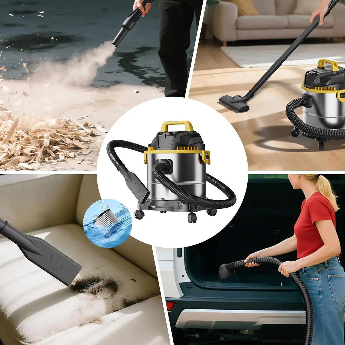 5 Gallon Stainless Steel Wet Dry Vacuum Cleaner with Blower Function, Strong Suction for Dust, Debris, Liquid.