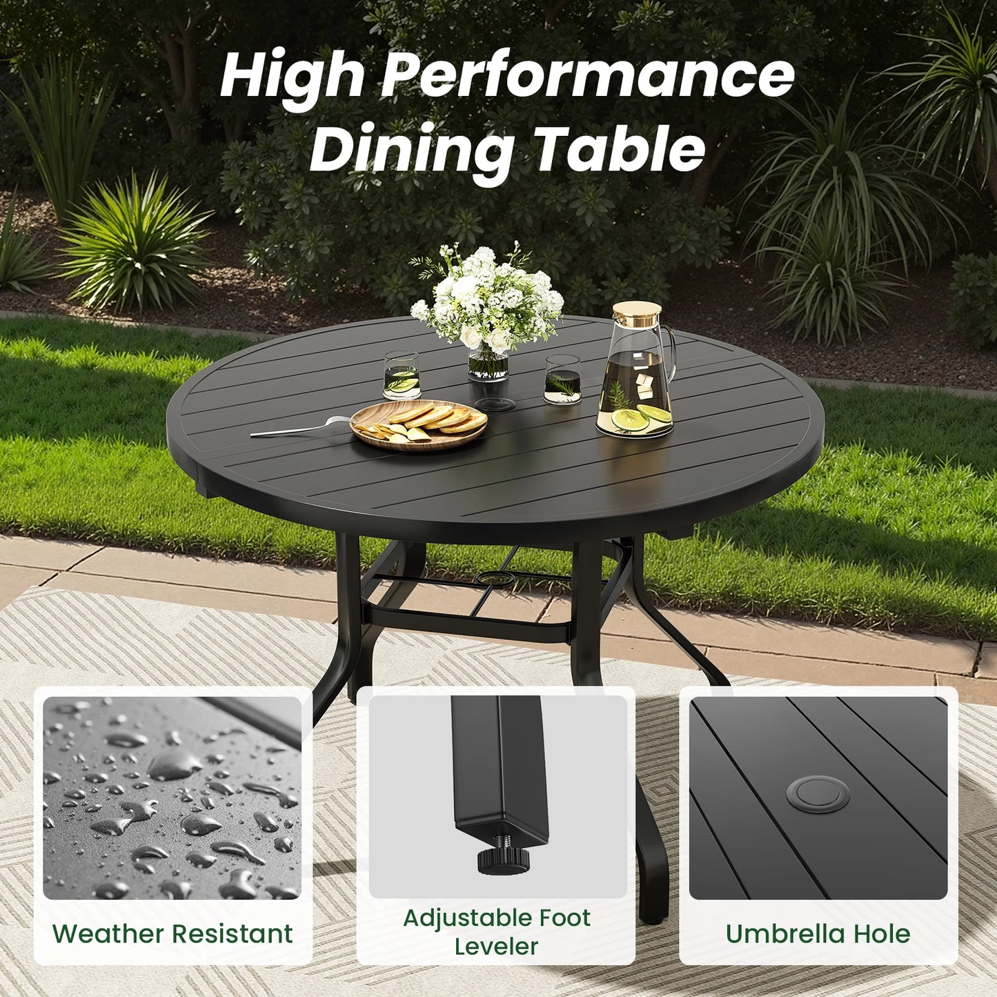 7-Piece Outdoor Dining Set for 6, Round Patio Table with 6 Chairs, .
