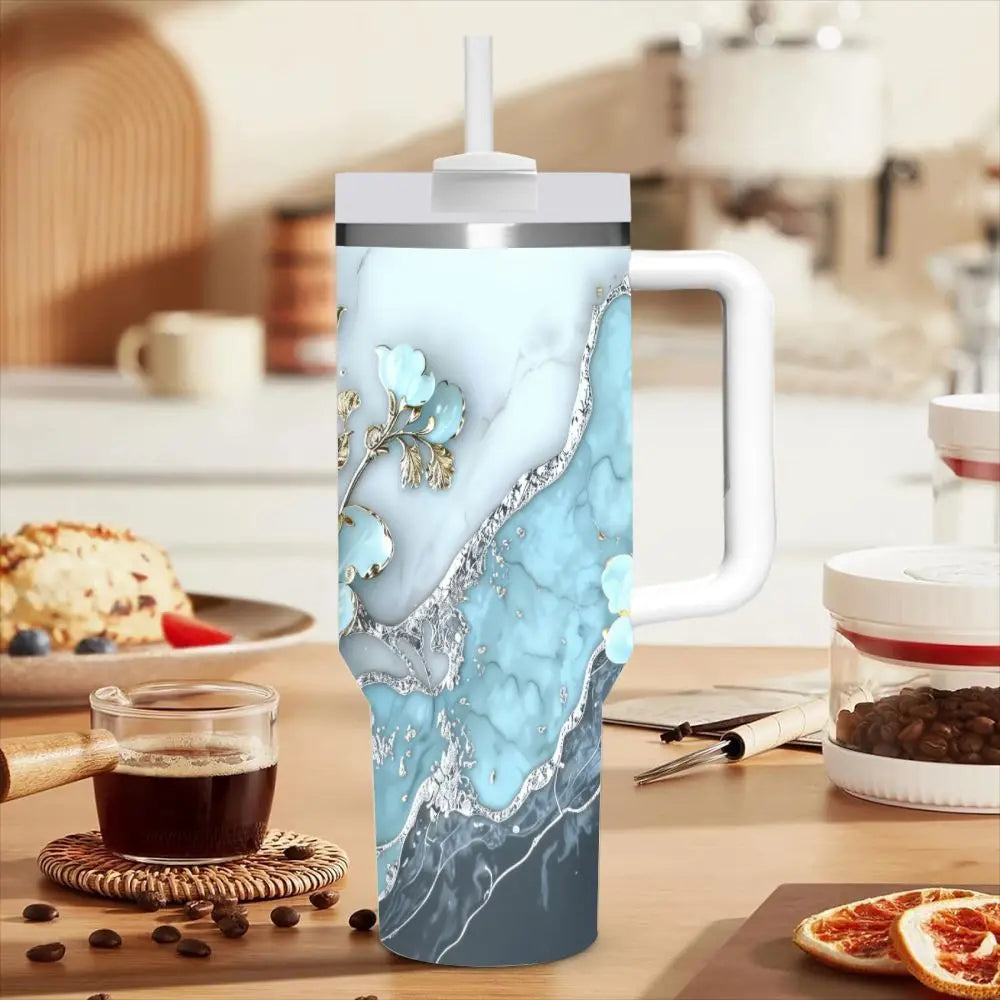 40oz Insulated Tumbler with Handle and Straw, . Double Wall Leakproof.  for Hot & Cold Drinks,.