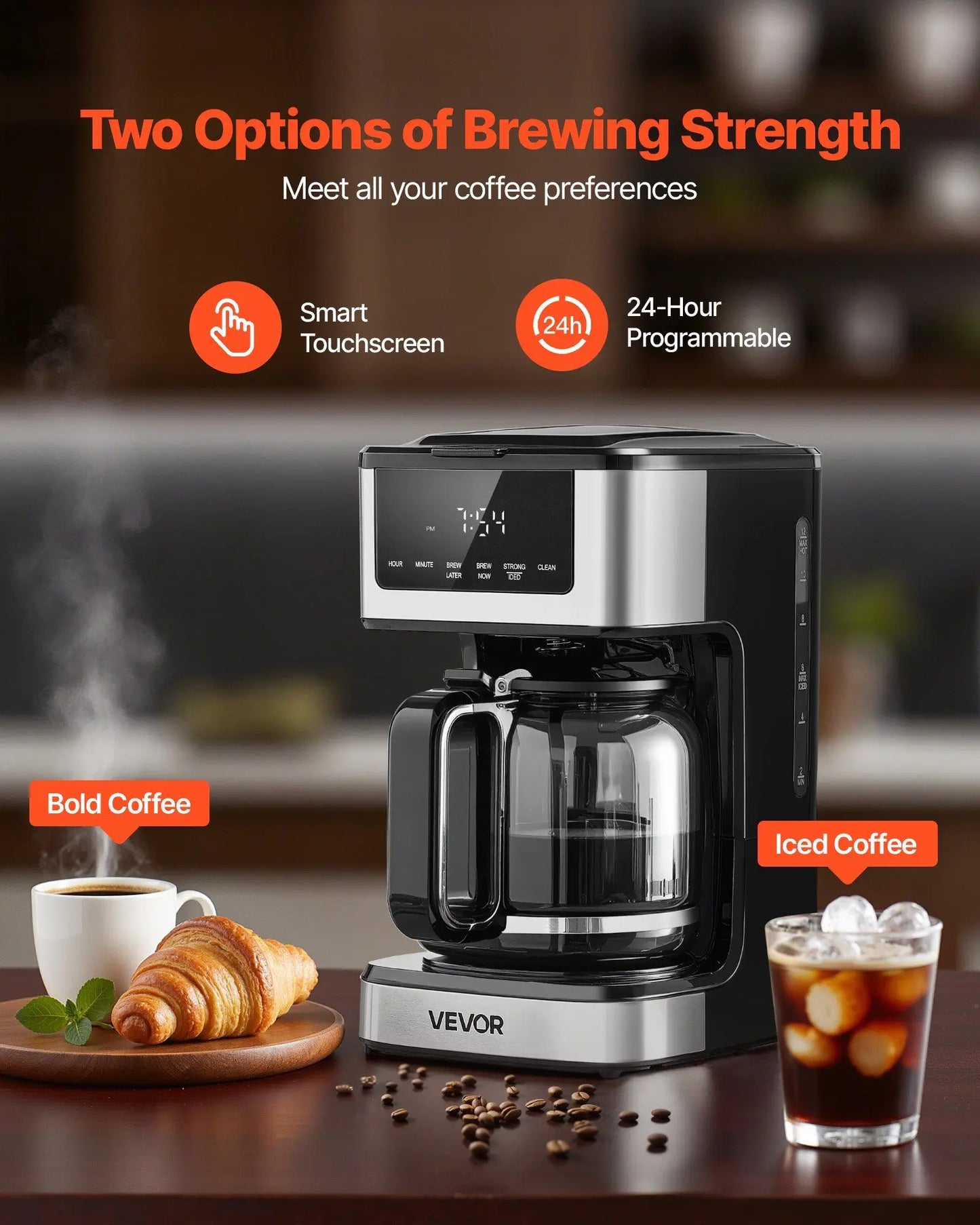 Programmable Coffee Maker, 12 Cup Programmable Drip Coffee Makers with Touch Screen, 4.