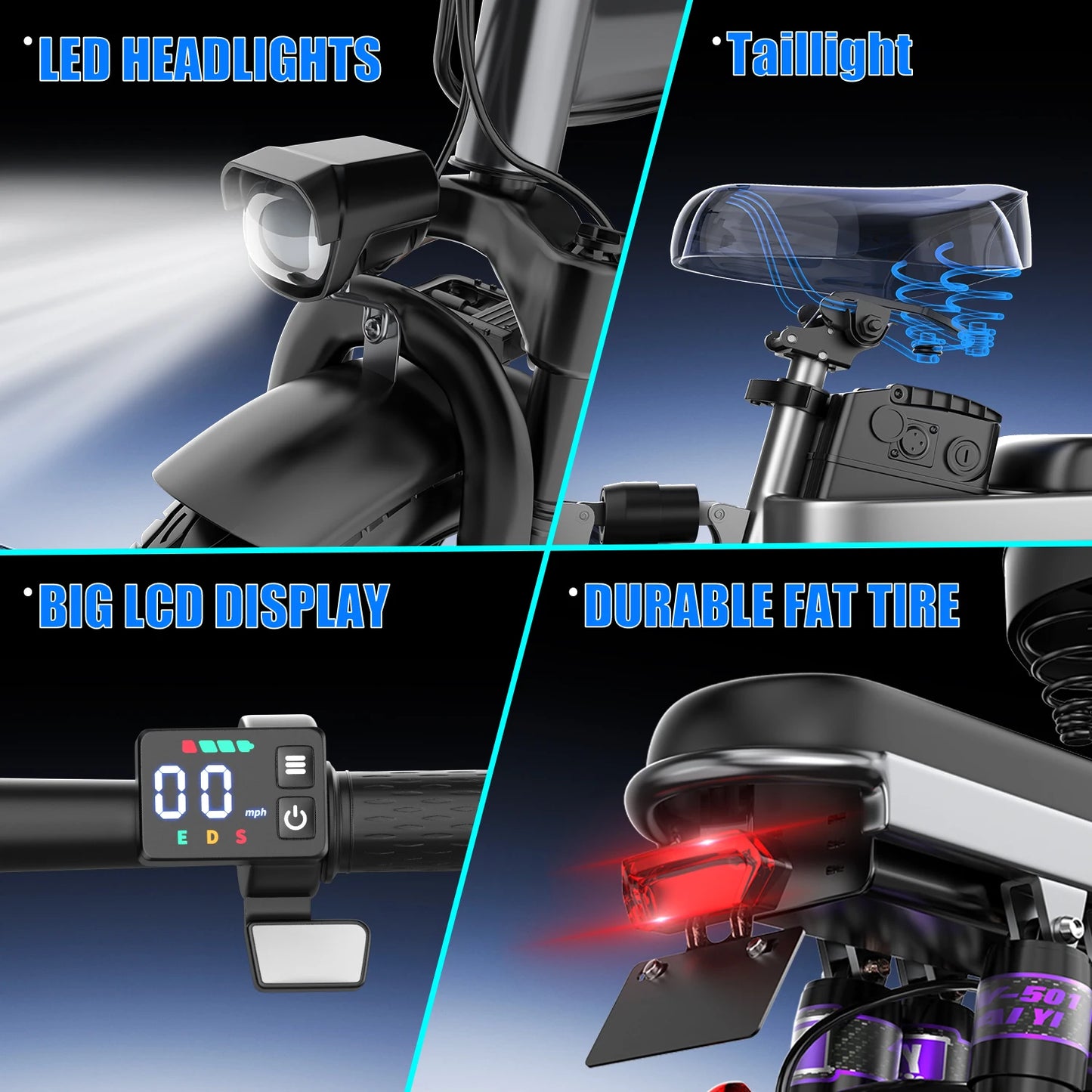 500W adult folding electric bicycle, all-carbon steel frame, full suspension, 25MPH, 30Mlies, 48V15Ah,