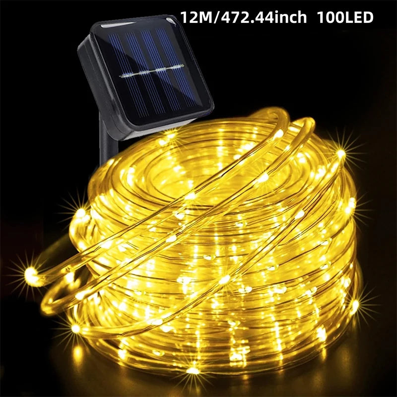 1pc Solar LED Tube Light 100LED Tube Rope String Light 8 Modes with Outdoor PVC Tube Light Solar Fence Light .