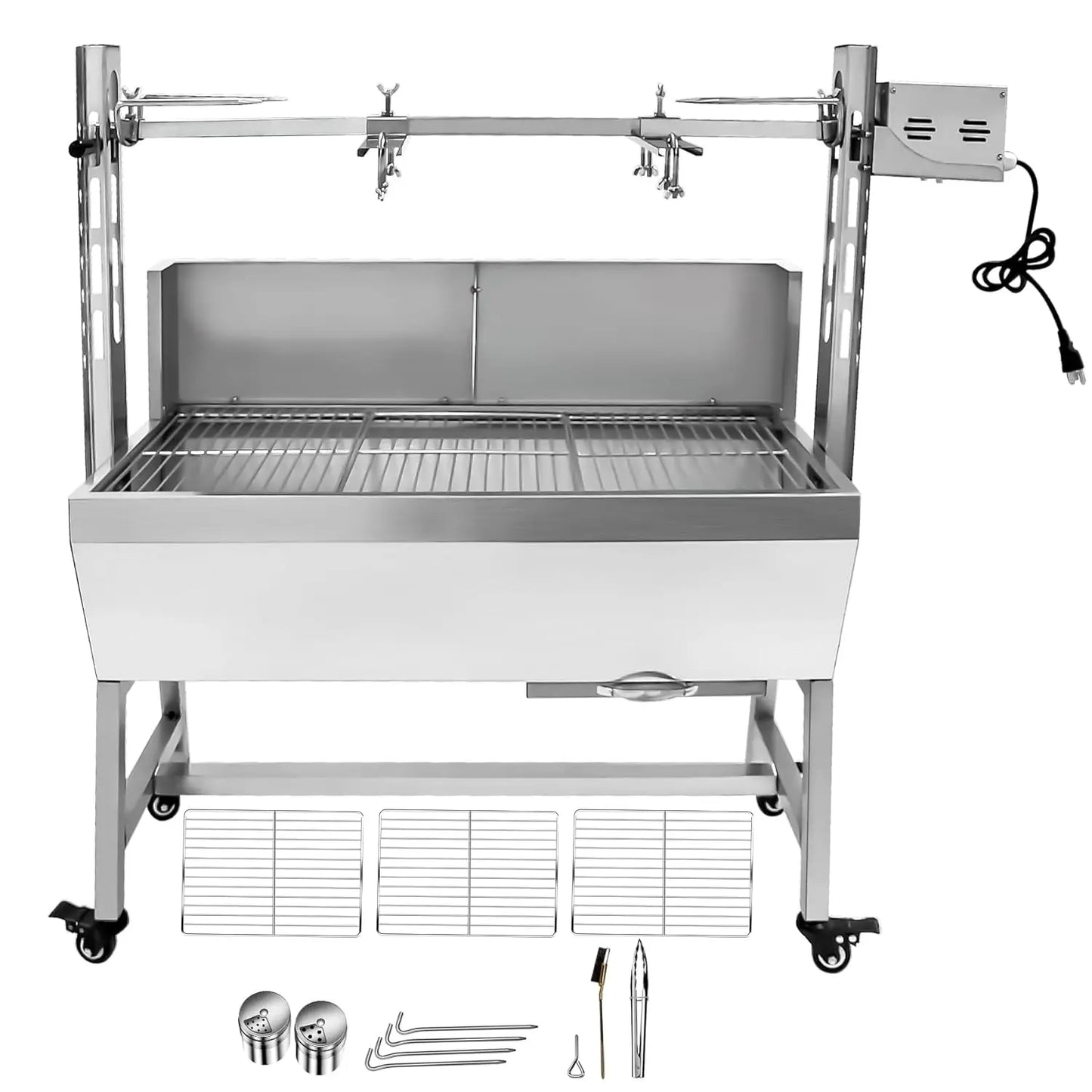 132LBS Stainless Steel Rotisserie Grill Roaster . with Back Cover Guard 25W Motor.