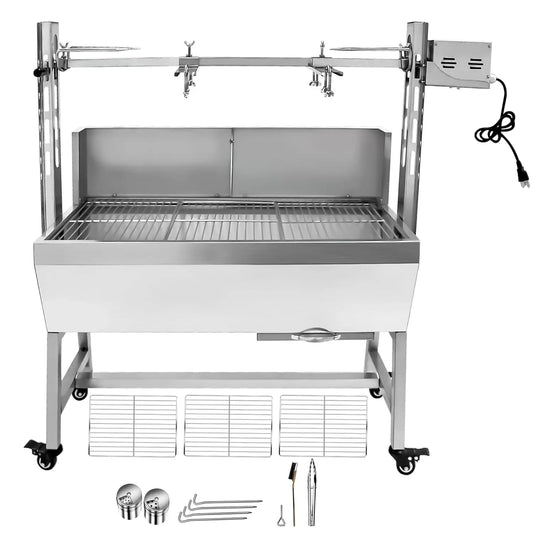 132LBS Stainless Steel Rotisserie Grill Roaster . with Back Cover Guard 25W Motor.