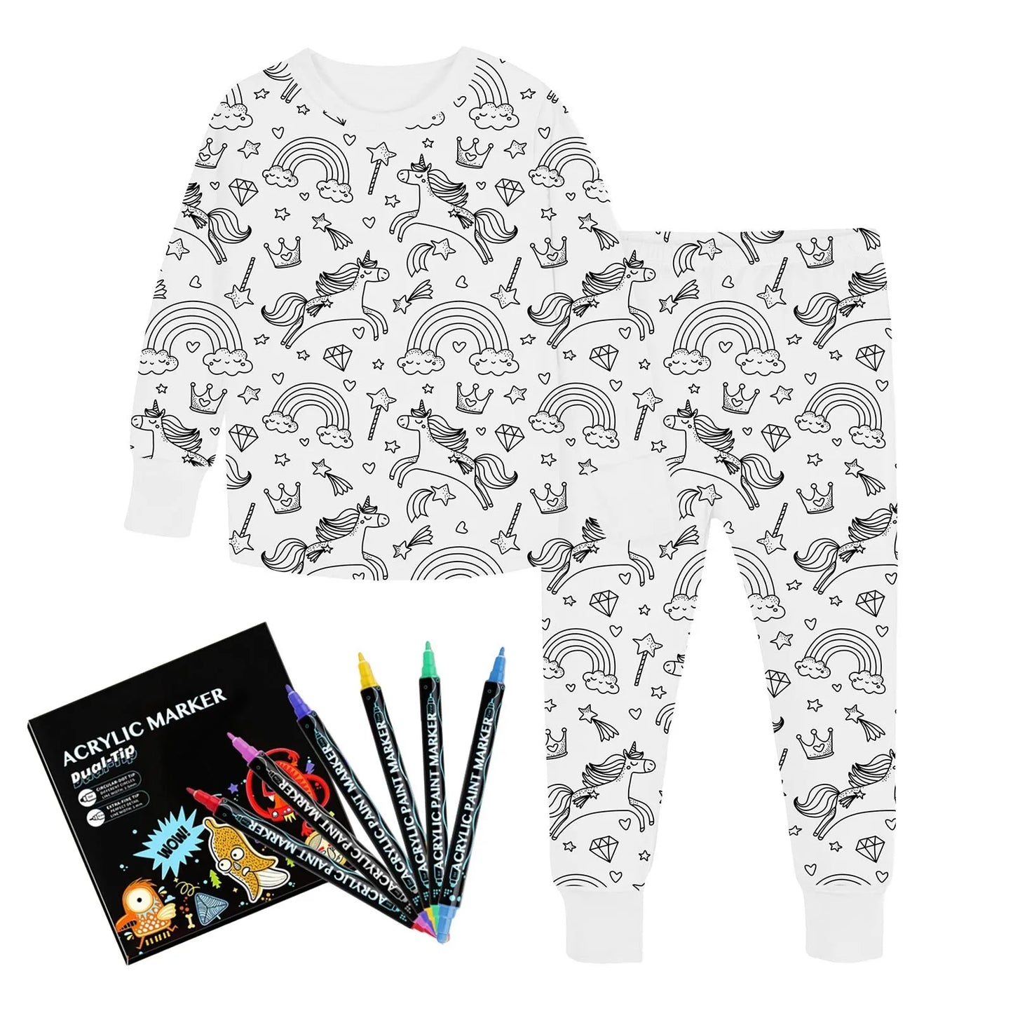 Clothes for Kids  Size7-8 Kid DIY Hand Painted t Coloring Pajama Sets