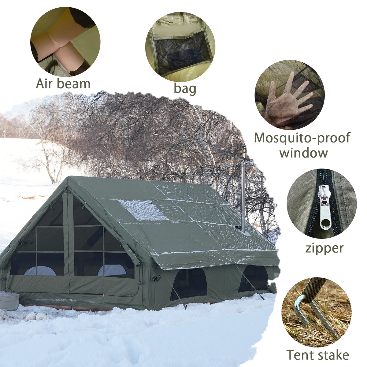 PAKICETUS Large Luxury Inflatable Glamping Tent with Manual Hand Pump, Easy Setup 4 Season Anti-Snow Spacious Family Shelter, Weatherproof Air Tent .
