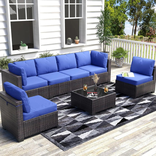 7-Piece Modular Outdoor Furniture Set, PE Rattan Wicker Sectional Modular Conversation Sofa Set, .