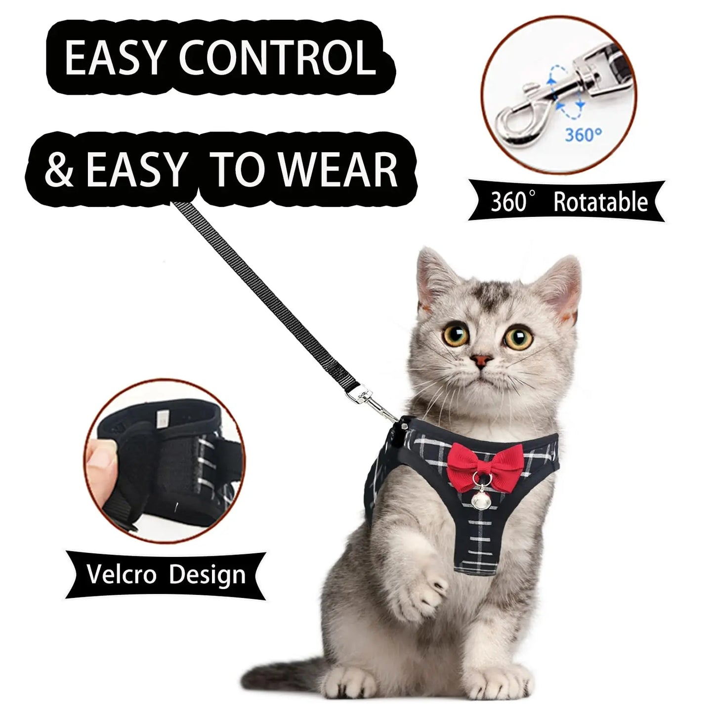 Adjustable Pet Harness with Bow Tie Leash Set Stylish Tuxedo Vest for Small Dogs and Cats .