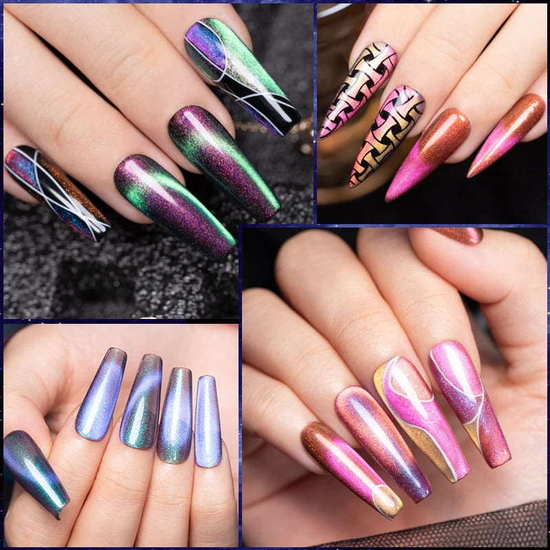 .6pcs/set Aurora Glitter 9D Cat Magnetic Gel Nail Polish With Magnet Soak Off UV Nail Art Varnish Kit For Manicure