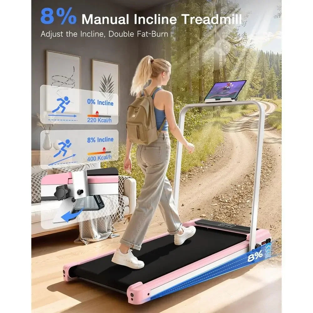 Dual-Function Treadmill with Adjustable Incline, Ultra-Quiet 3.5 HP.