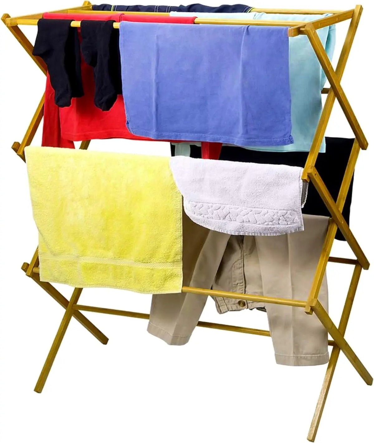 Foldable Wooden Clothes Drying Rack for Laundry – Pre-Assembled, Lightweight, 9-Bar Fold-Flat Design for Indoor or Outdoor Use