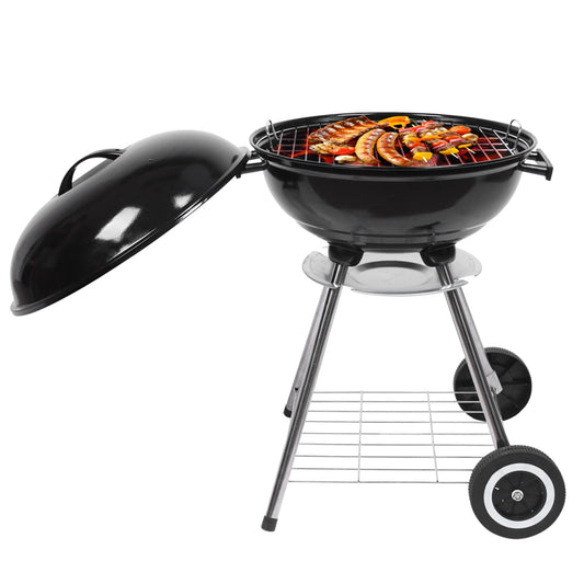 Portable Charcoal Grill with Thermometer & Wooden Handle.