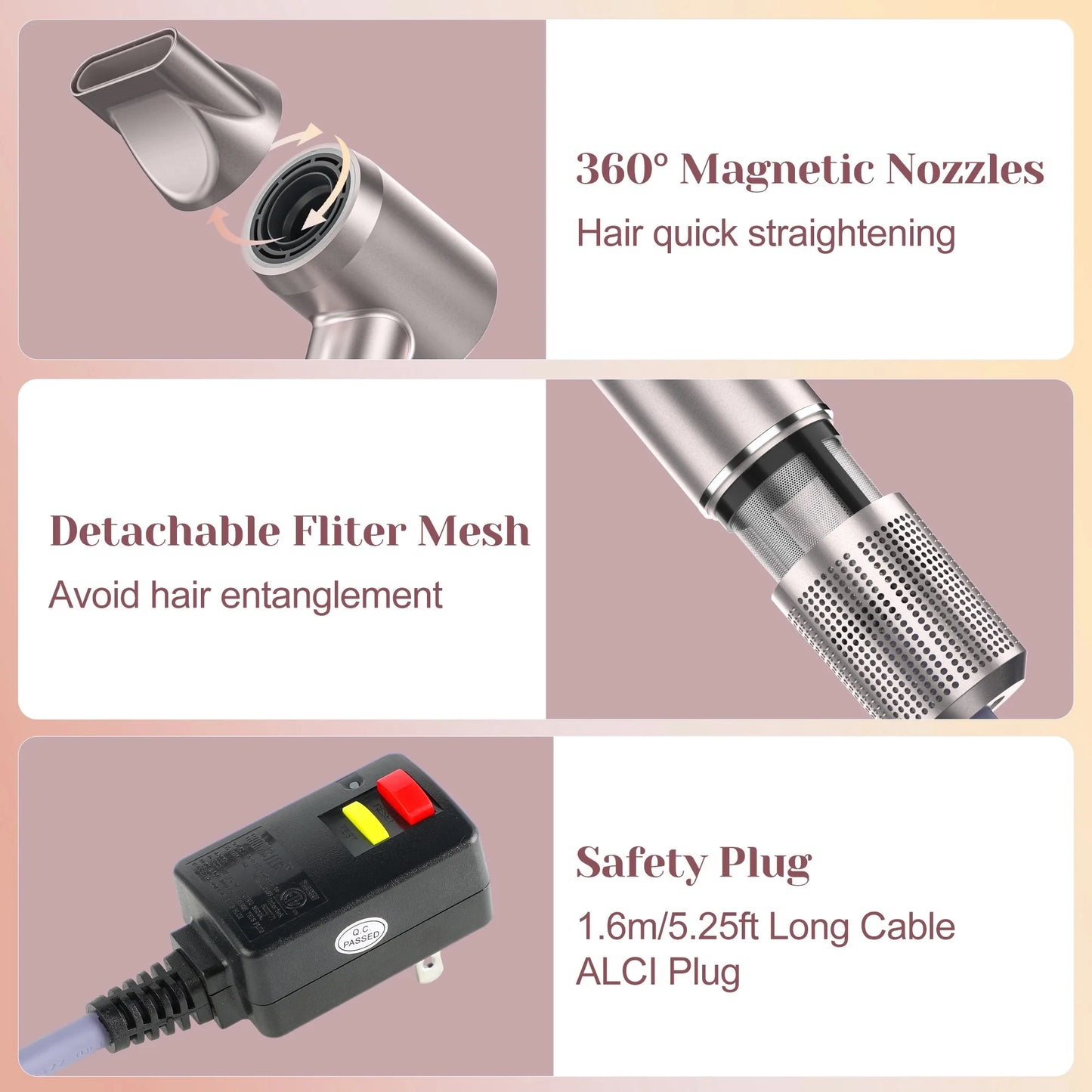 High-Speed Hair Dryer, 1 Ultra-Fast Drying, 200M Ionic Negative for Frizz Reduce