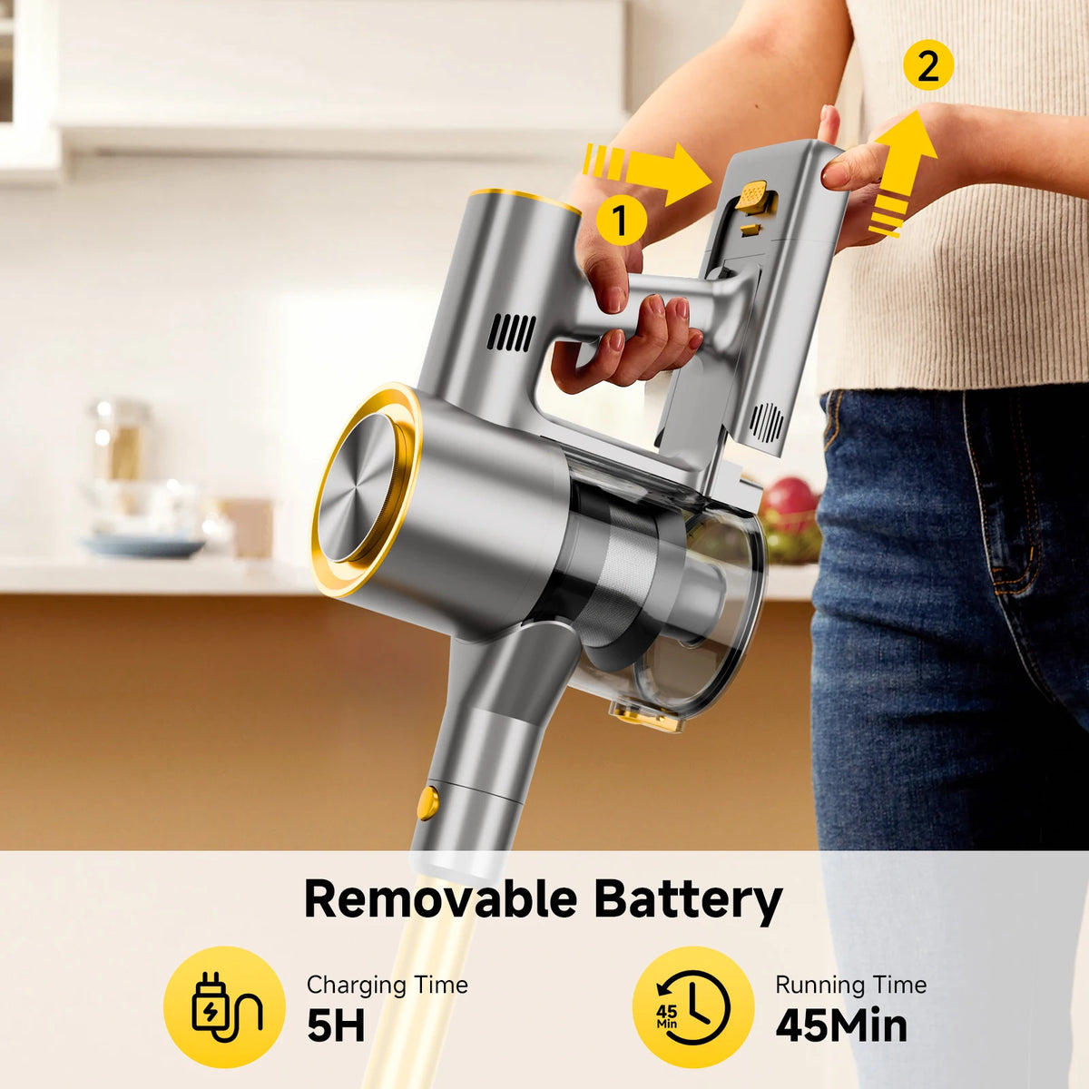 78KPa Powerful Cordless Vacuum Cleaner LED Display 45Mins Self Standing Stick Vacuum 1.5L Large Dust Cup .