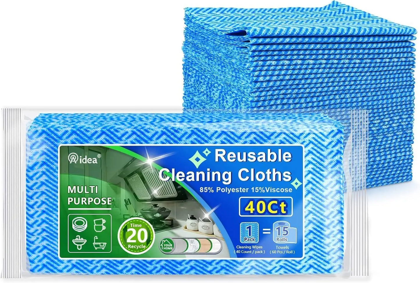 Reusable Multi-Purpose Cleaning Cloths, 40 Pack