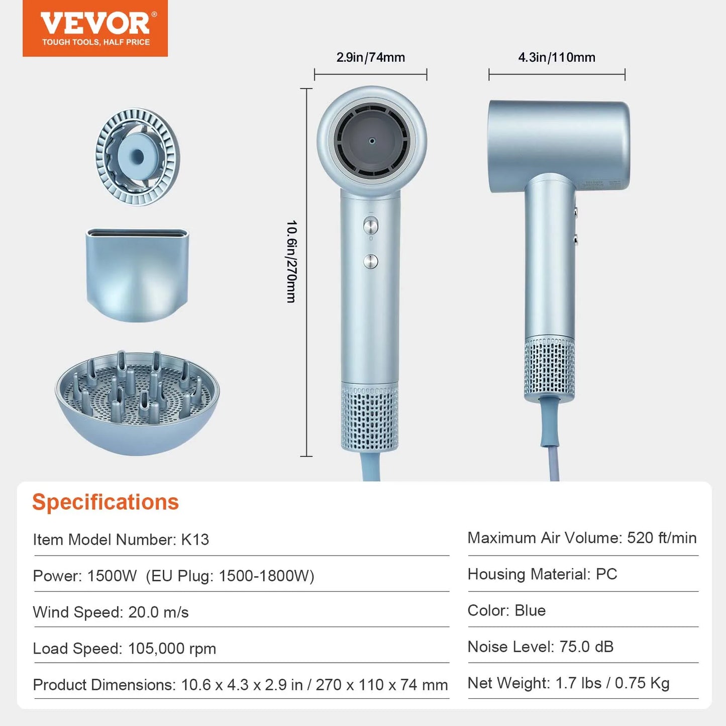 High-Speed Hair Dryer Brushless Motor 200 Million Negative Ions
