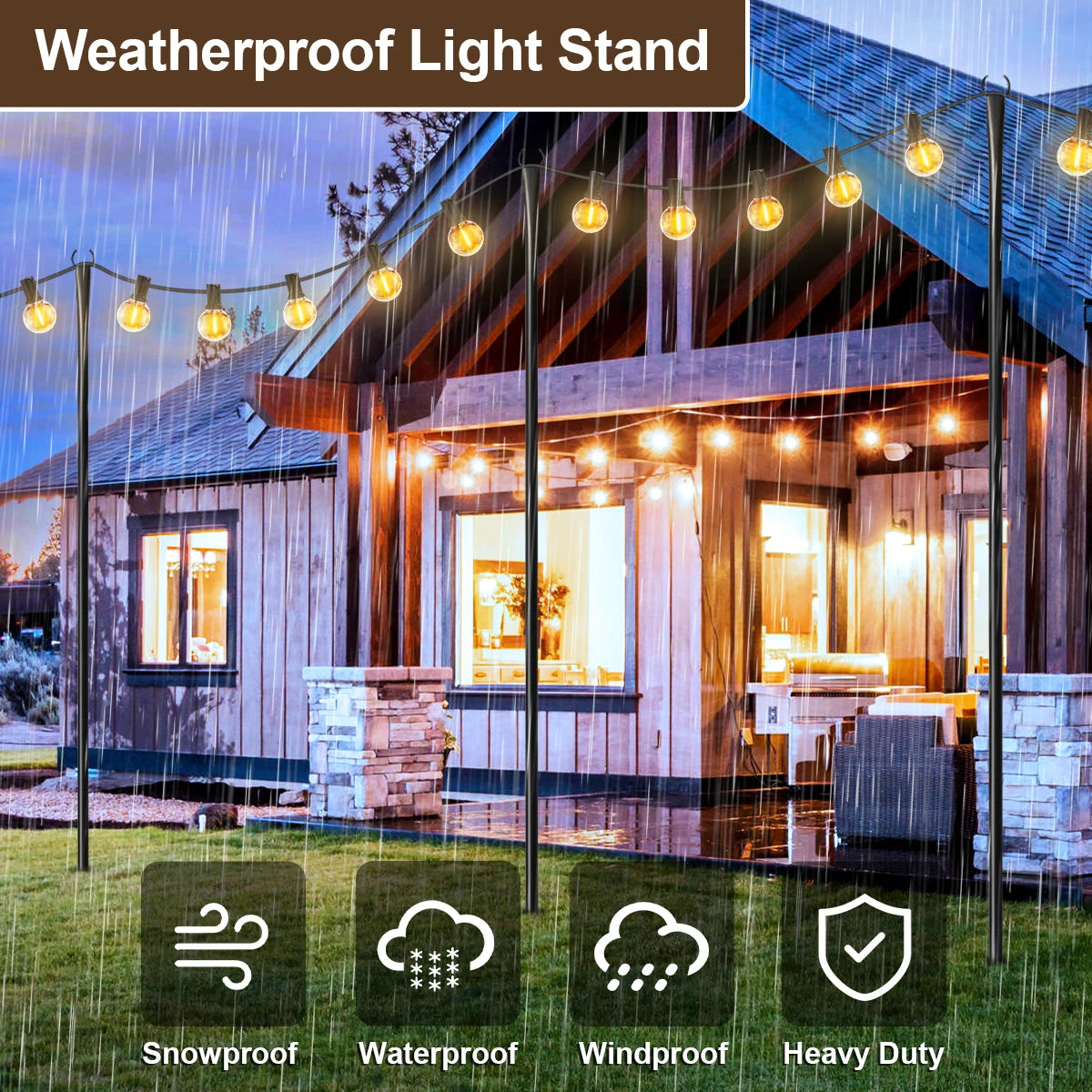6/4/2pcs 10ft Metal String Light Poles with Fork ,Waterproof Adjustable Heavy-Duty Lighting Stand .