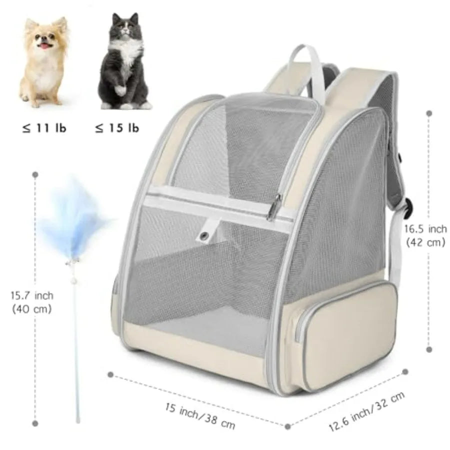 Cat Backpack Carrier, Large Pet Carrier Backpack with Kitten Wand Feather Toy