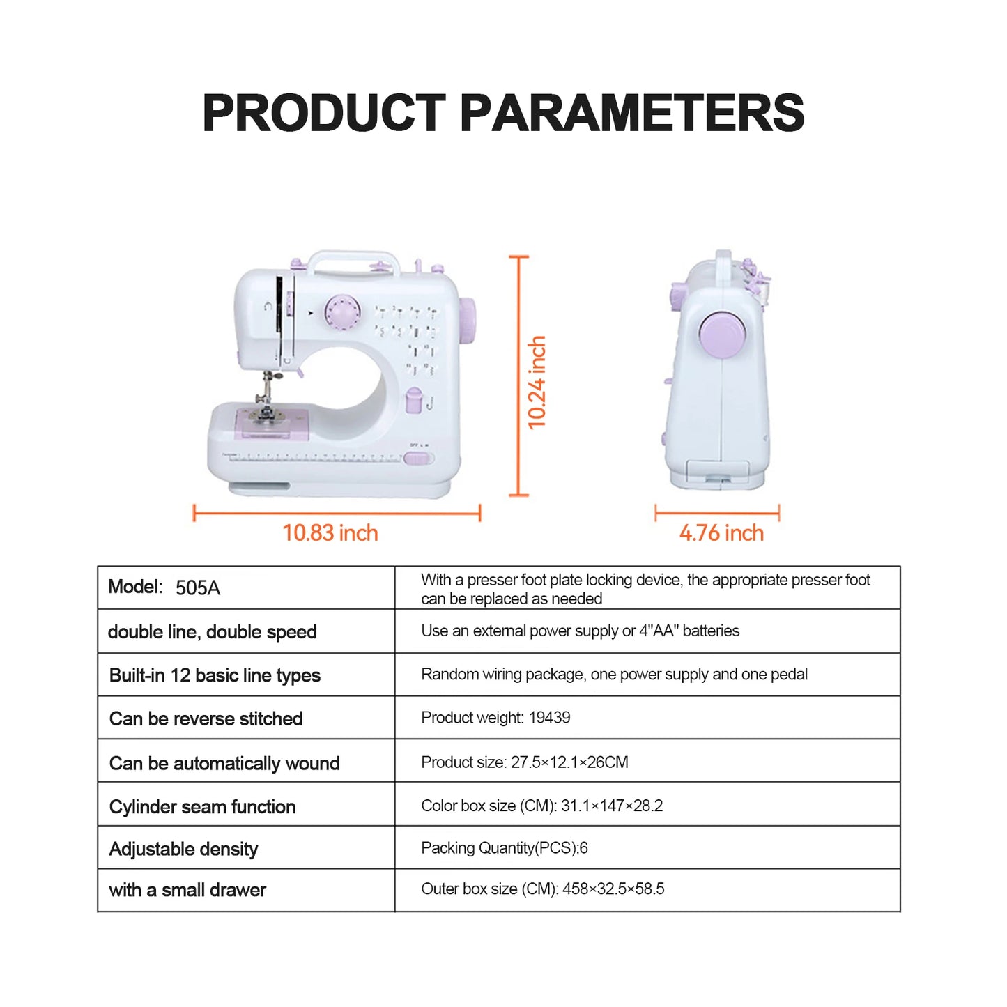 12 Stitches Electric Sewing Machine Mini Household Double Thread Sewing Machine Horizontal rotary shuttle structure design
