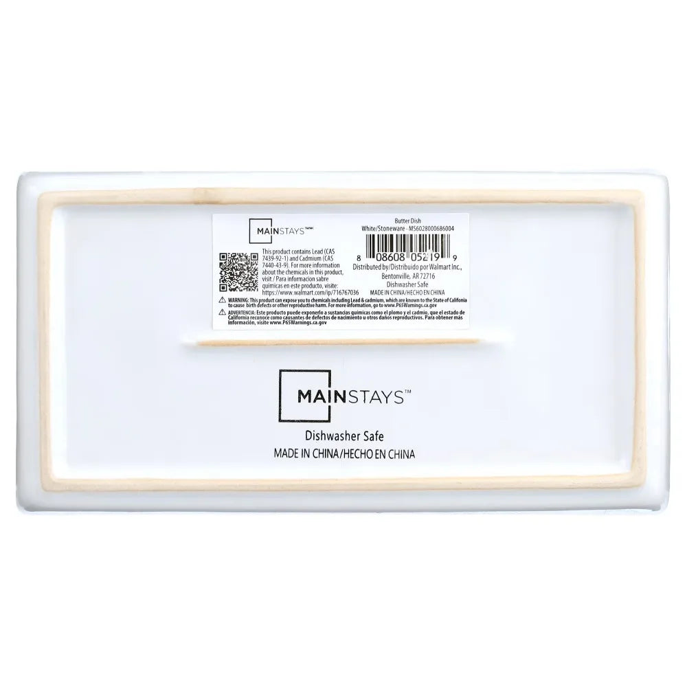 Mainstays Stoneware Butter Dish with Lid, . White