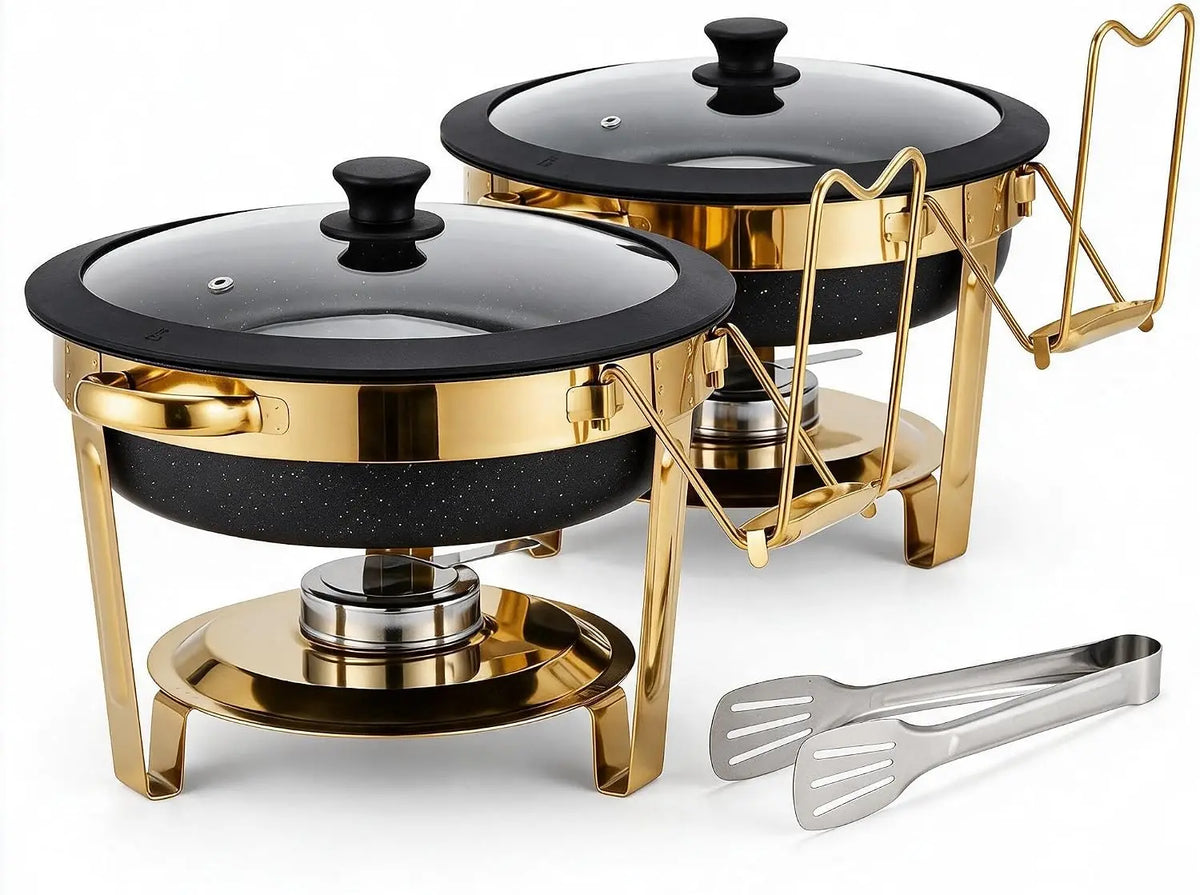 Chafing Dishes for Buffet 2/4/6Pack 6QT Black Maifanite-Coated Chafer Round Stainless Steel , Glass Lid Buffet Food Warmers .