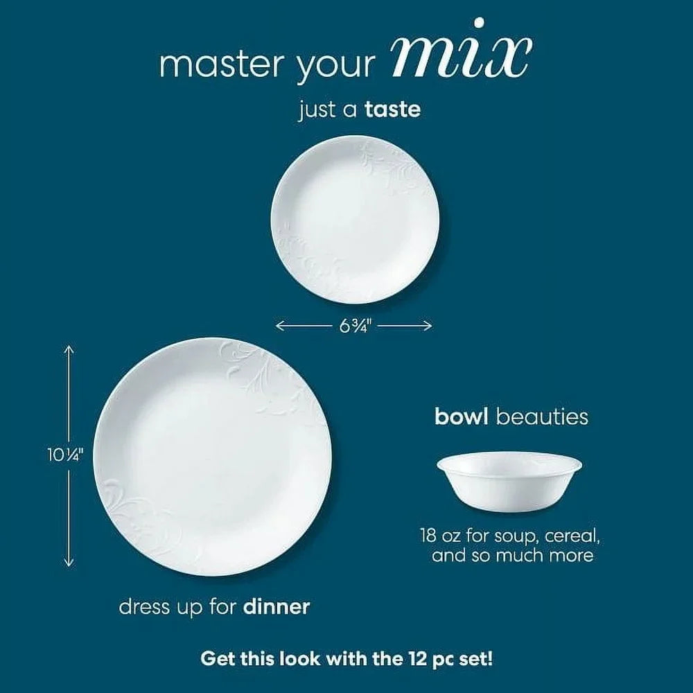Madeline Embossed White Soup Cereal Bowls Lightweight Microwave Dishwasher Safe Triple Layer Strong Chip Crack Resistant