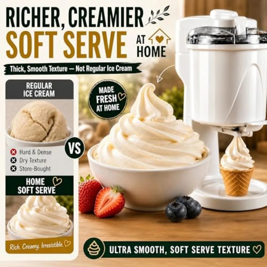 Soft Serve Ice Cream Machine with Freezer Bowl, 1.0 Qt Homemade Swirl Ice Cream Maker,. Frozen Yogurt