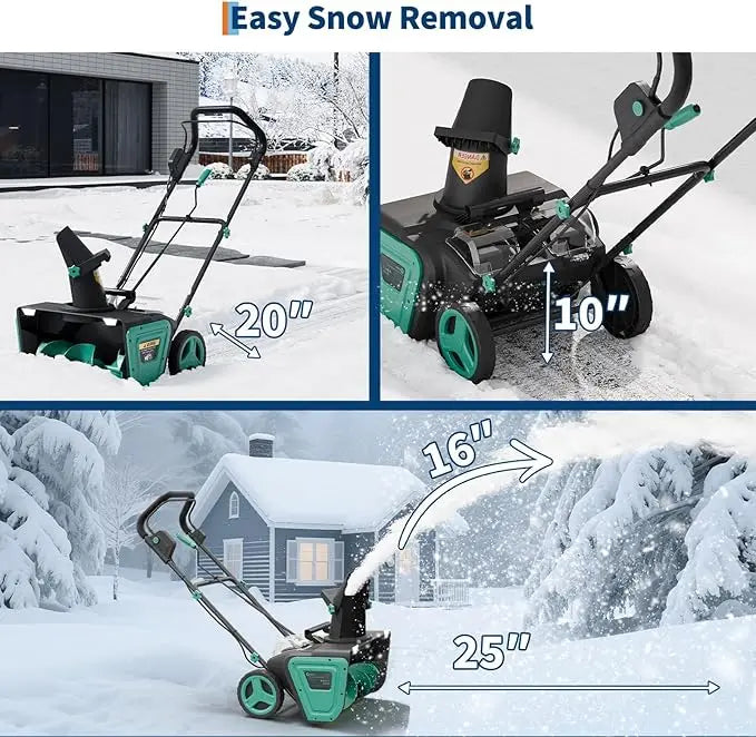 20V Electric Snow Blower, 20-Inch, 2X 4.0Ah Batteries & Charger