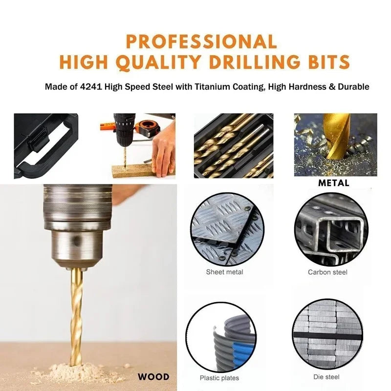 99Pcs HSS High Speed Steel Metric Drill Bit Sets .