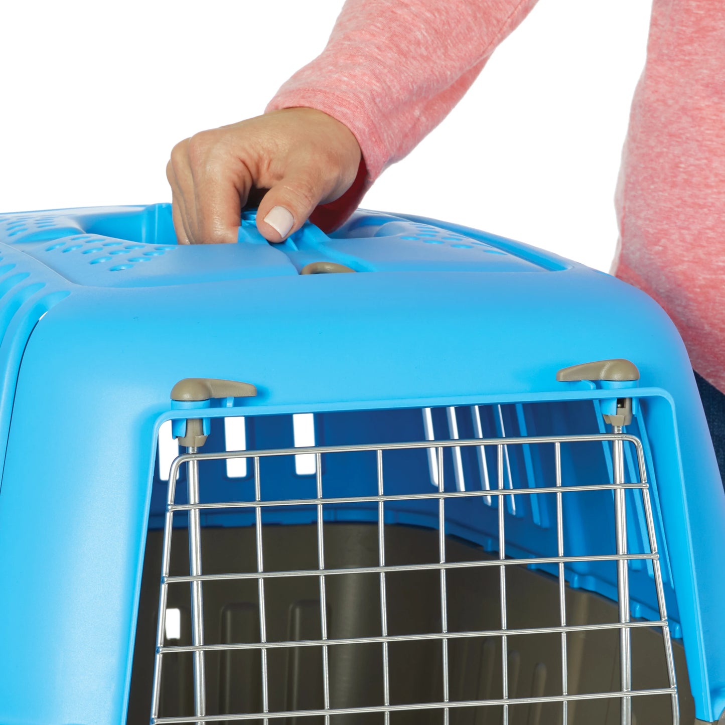 19 inch Spree travel pet carrier for dog or cat with steel door in blue