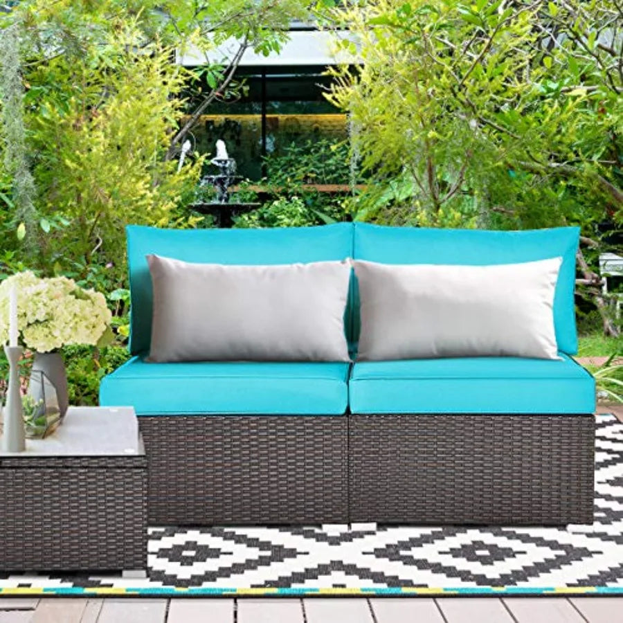 2PCS Wicker Patio Conversation Set Chairs with Soft Cushion, . Turquoise