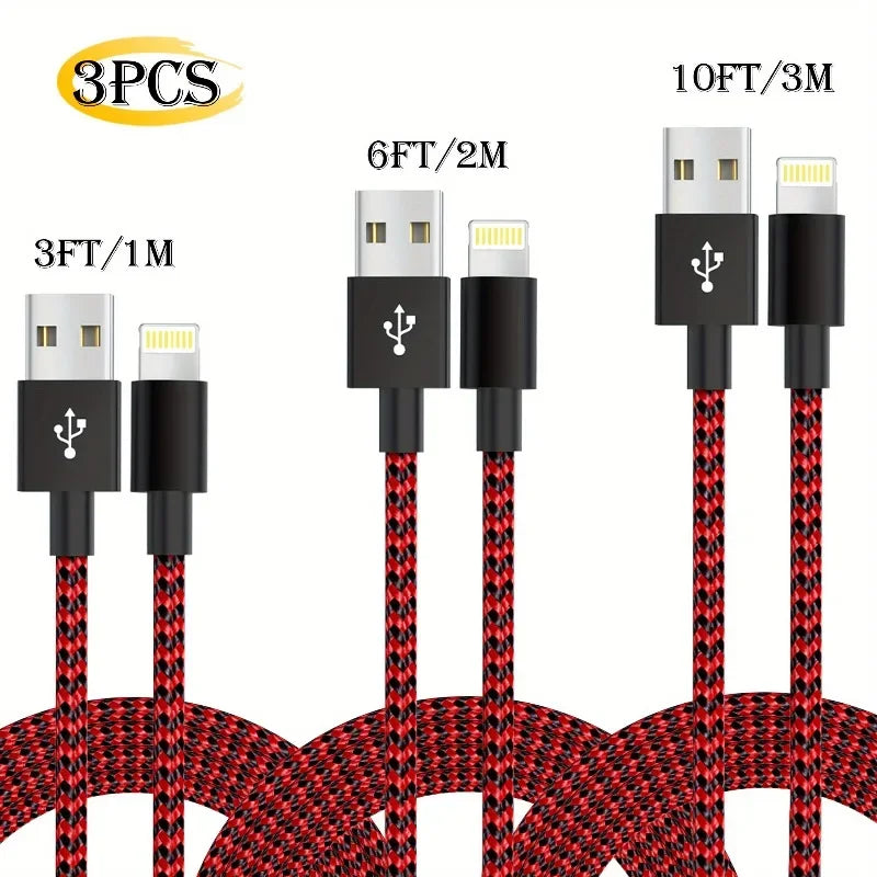 3PCS (1M 2M 3M) MFi Certified Charging Cable USB Cable Nylon Braided Fast Charging Cord Compatible For iphone