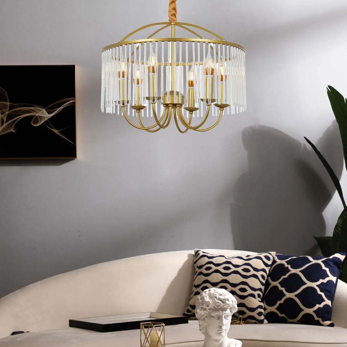 6-Light Crystal Ceiling Mounted Chandelier Ceiling Light Fixture