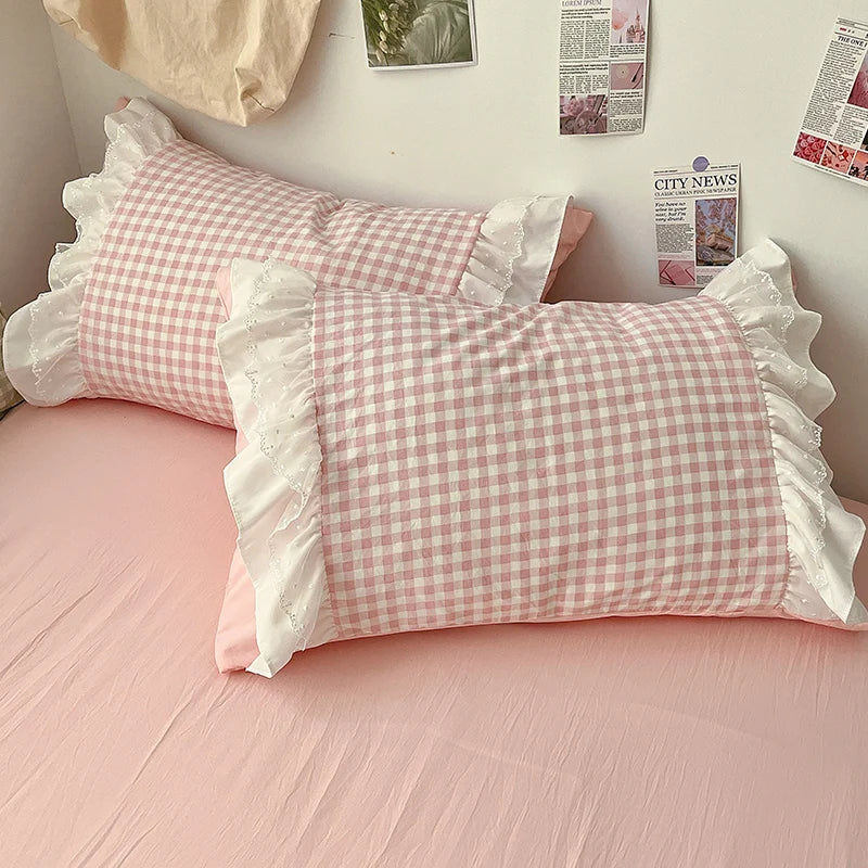 3 Piece Sheet Set  pink plaid duvet cover Set  Bedspread for All Season